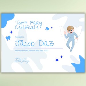 Kids tooth fairy certificate Little boy lost tooth poster Childrens tooth fairy award template First tooth note gift Kids teeth letter