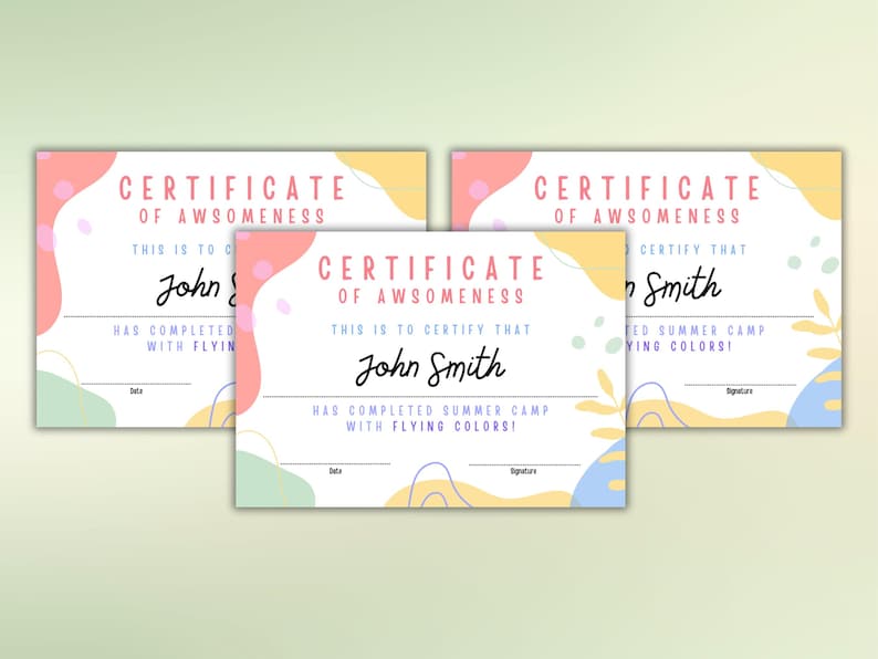 Kid Blank Certificate Template Colorful Boho Achievement Certificate ...