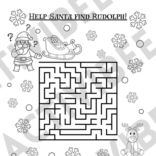 Christmas Mazes Printable Activity Pack Holiday Festive Xmas Dinner Party School Break Activity Entertainment for Kids