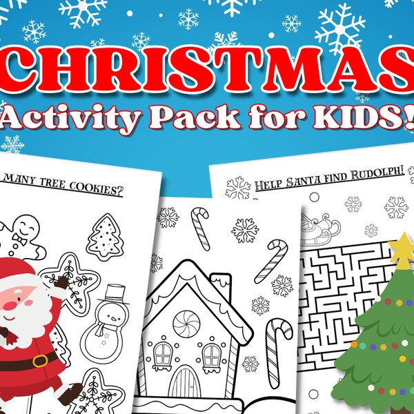 Christmas Activity Bundle PRINTABLE Pack Holiday Festive Xmas Dinner Party School Break Activity Entertainment for Kids Coloring Pages