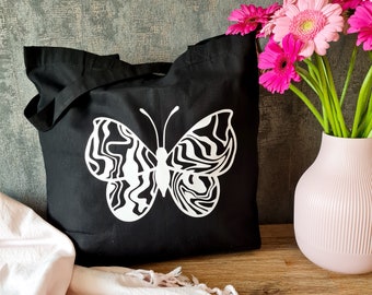 Stylischer Shopper mit Schmetterlingsaufdruck/ Jutetasche/ Einkaufstasche/ Geschenk Ostern/ Geschenk Valentinstag
