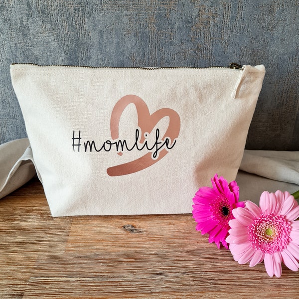 Kosmetiktasche mit Aufdruck personalisiert- Momlife- Geschenk für werdende Mutter