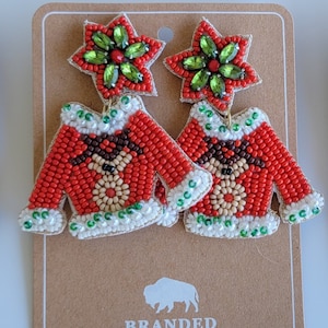 Christmas Sweater Earrings-Rudolf