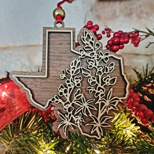 Texas Bluebonnet Christmas Ornament - Texas Bluebonnet Ornament - Wood State Ornament - Texas Wood Ornament - State Flower - Handcrafted