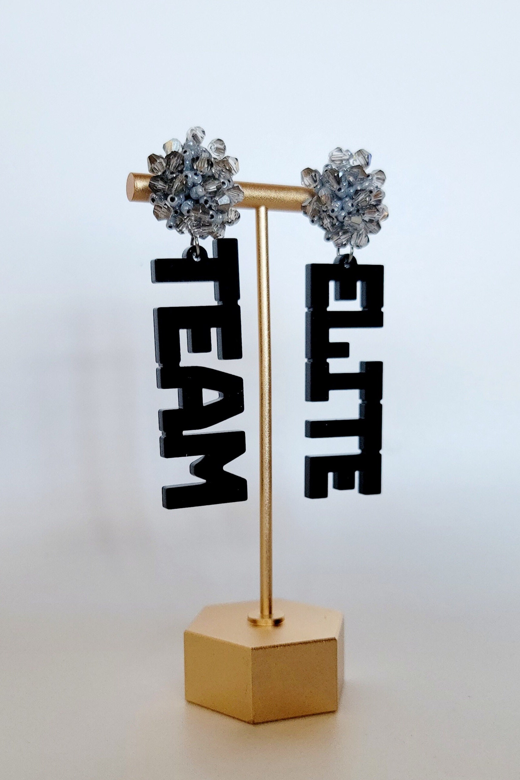 Personalized Custom Game Day Earrings 3/4 inch bead topper-High School-College-Football-Team Name-Spirit Wear Gear-Birthday Gift