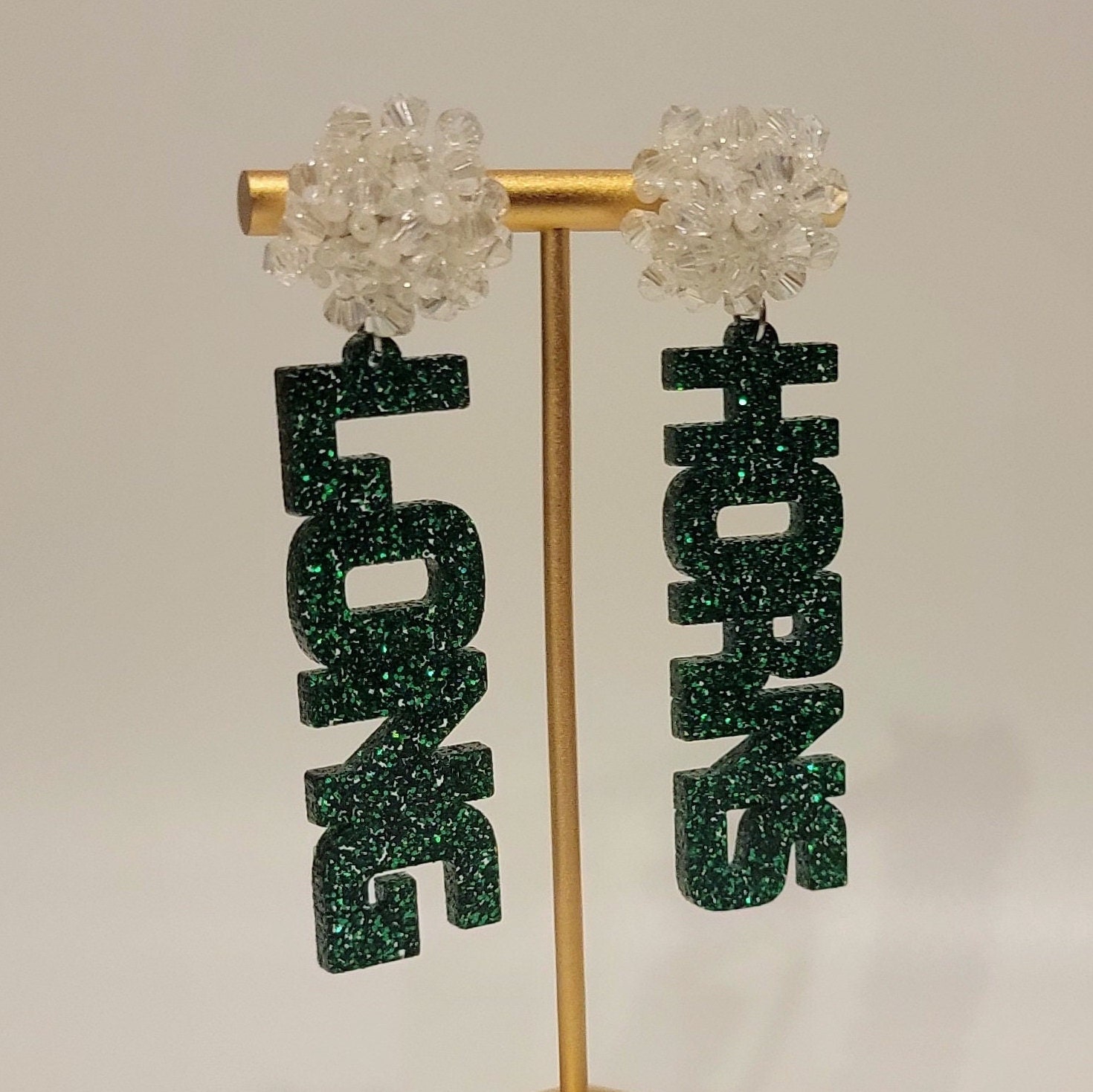 Personalized Custom Game Day Earrings 3/4 inch bead topper-High School-College-Football-Team Name-Spirit Wear Gear-Birthday Gift