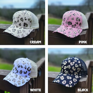 Metallic Leopard Print Ponytail hat-Baseball Hat-Messy Hair Hat-Sports Hat-Personalized Hats-Sports Mom Hat