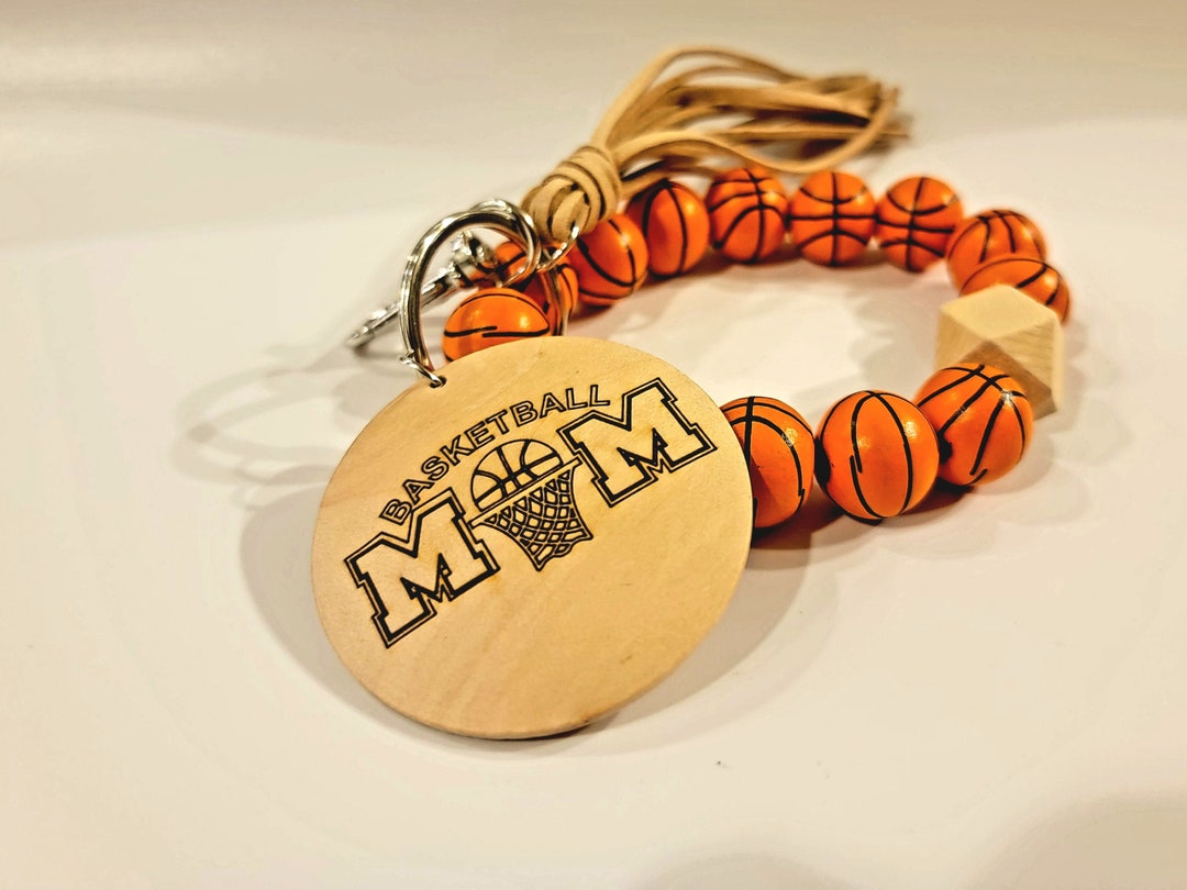 Beaded Sport Keychain Bracelet Wood Bead Keychain Wristlet Etsy