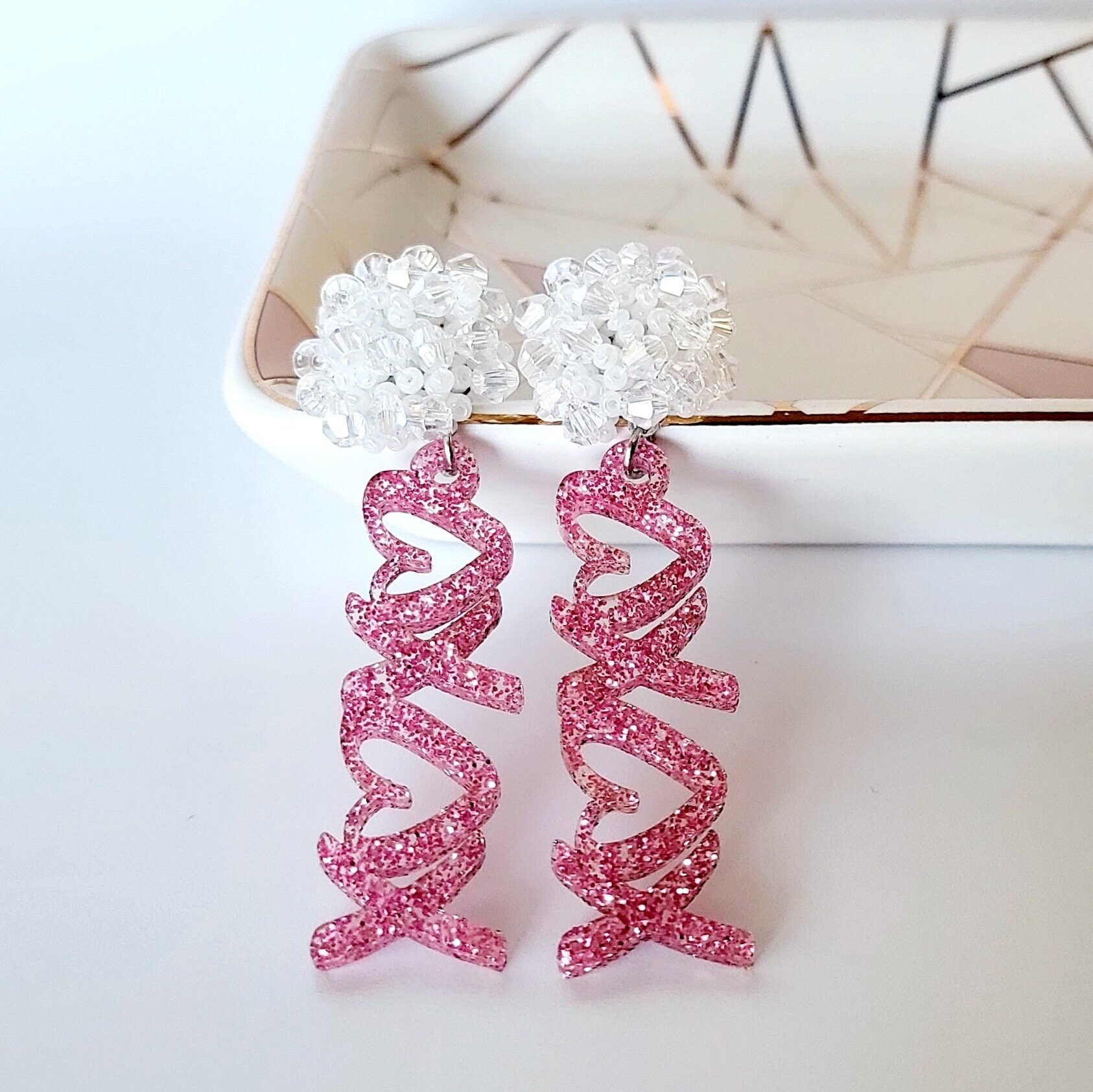 Personalized Custom Game Day Earrings 3/4 inch bead topper-High School-College-Football-Team Name-Spirit Wear Gear-Birthday Gift