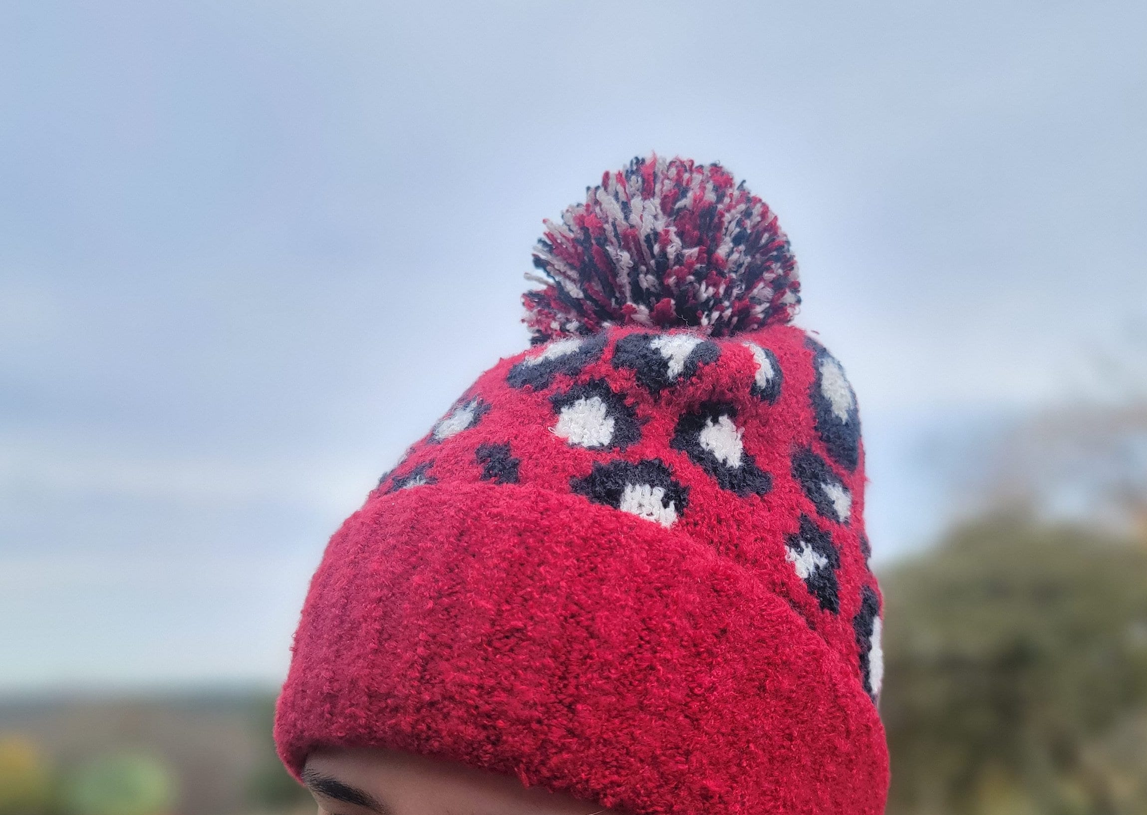 Bonnet D'hiver Avec Pompon Imprimé Léopard - Acrylique, Taille Unique, Couleur Marron/camel, Style Tendance