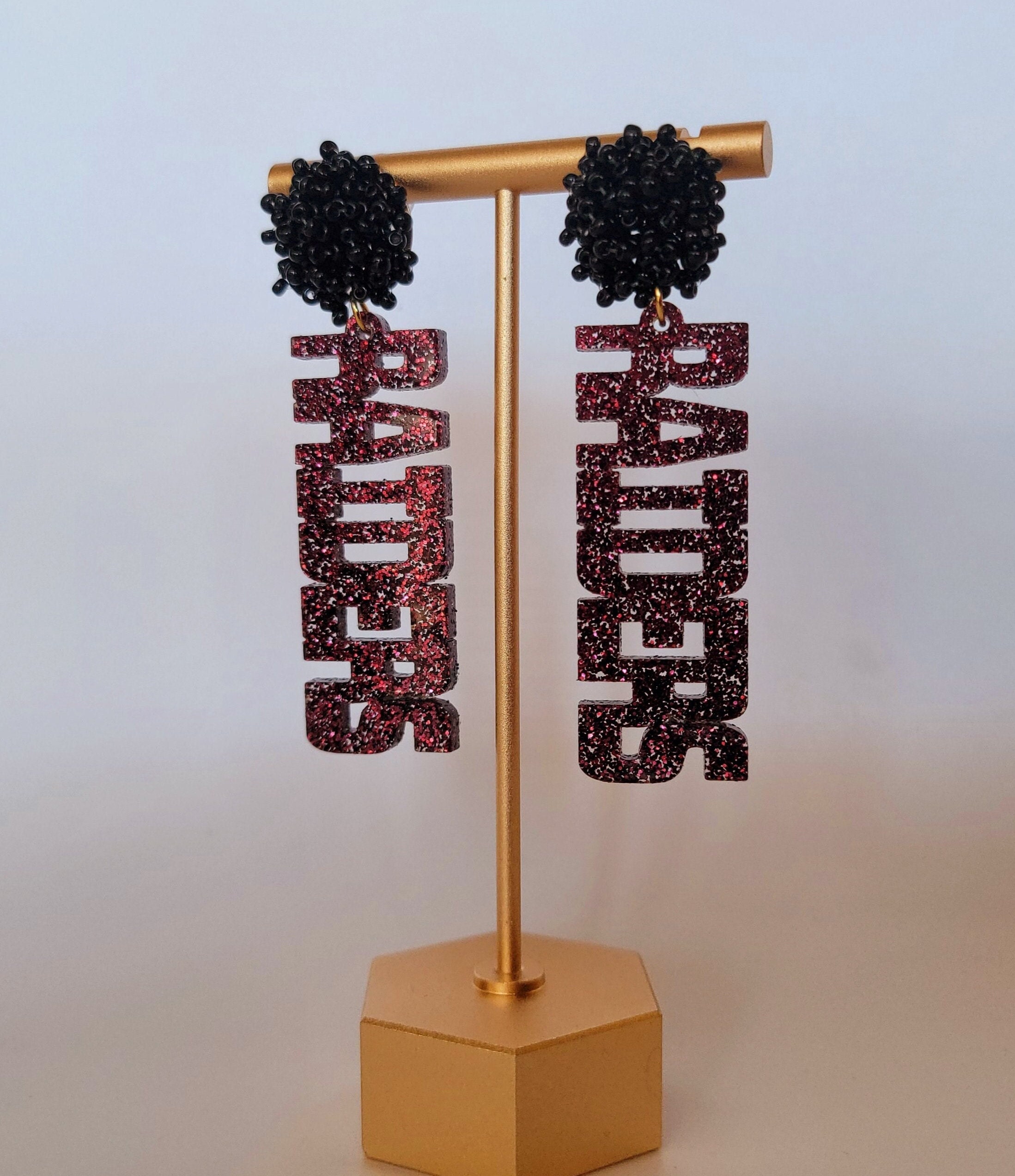 Personalized Custom Game Day Earrings 3/4 inch bead topper-High School-College-Football-Team Name-Spirit Wear Gear-Birthday Gift