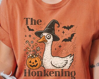 The Honkening Goose Shirt, Funny Halloween T-Shirt, Witch Goose Tee, Spooky Duck Tee, Goose Lover Halloween Gift, Comfort Colors Fall Shirt
