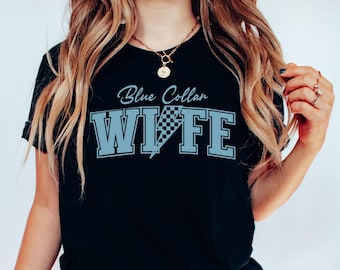 Lightning Bolt Blue Collar Wife Shirt, Preppy Comfort Colors Tee, Cute Blue Collar Wife Gift, Gift For Wife, Spoiled Blue Collar Wife Tee