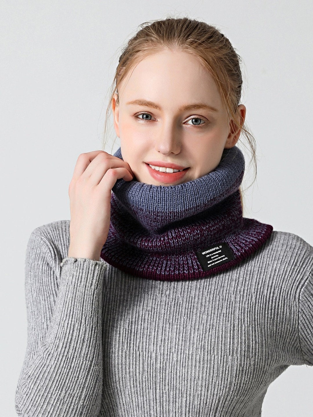 Knitted Winter Neck Warmer Wool Fashion Cashmere Fleece Lined Scarf