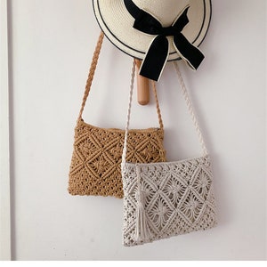 Handmade Woven Natural Straw handbag Women Fashion Straw Summer Bag / Beach Bag Travel Shoulder Tote