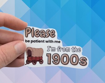 Please be patient I'm from the 1900s 90s kid | 80s kid humor funny sticker relatable decal y2k cute sticker water resistant journal decal