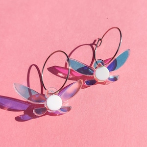 Legend of Zelda Navi Iridescent Holographic Fairy Acrylic Earrings - Engraved Game Laser Cut Stud Statement Jewelry