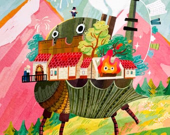 Howl's Moving Castle Poster A3 Wall Art Print // Anime Japanese Digital Illustration Fanart Gift