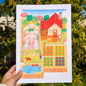 Stardew Valley Poster A4 Wall Art Print // Cosy Gaming Farm Cute Animals Mushroom Cottagecore Digital Illustration Fanart Gift