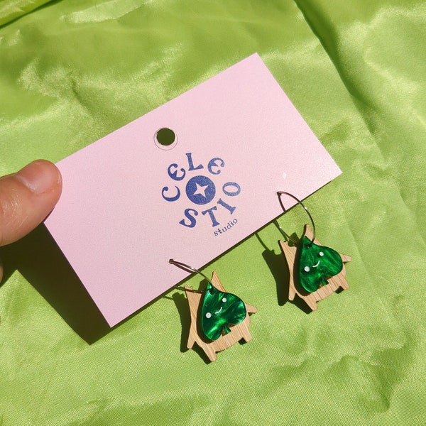 Korok Legend of Zelda Wood Acrylic Earrings - TOTK Game Cosplay Laser Cut Dangle Stud Statement Jewelry Jewellery