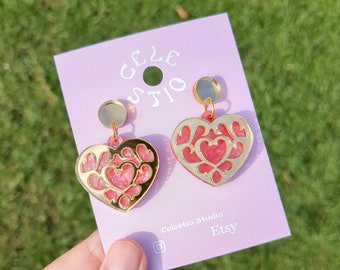 Zelda Gold Heart Container Acrylic Earrings - Engraved Mirror Game Laser Cut Dangle Stud Statement Jewelry Jewellery