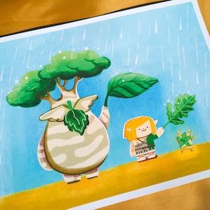 Póster de Legend of Zelda, impresión artística de pared tamaño A4 // Ilustración digital de juegos para niños, adorable y acogedora, regalo de fanart de Link, decoración de habitación