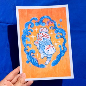 Lunar Water Rabbit Print // A5 Wall Art Chinese Animal Original Chinese Asian Lunar New Year Digital Illustration Gift Decor Poster