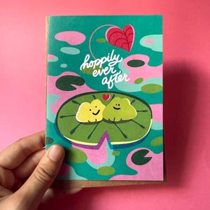 Hoppily Ever After Frog Greeting Card / Valentine's Day Cute Romantic Illustration Australian Made Blank Recycled Paper With Envelope