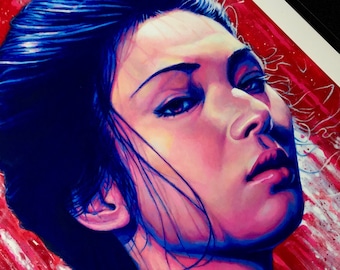 Retrato de Meiko Kaji Impresión de arte Giclée de alta calidad - 8 "x 10" y 11 "x 14" - Reproducción firmada de pintura acrílica original por Louis Hart