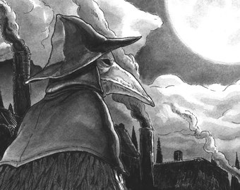 El cuervo - Ilustración original de lavado con pluma y tinta - 11"x14" en papel de acuarela de 300 gsm - Obra de arte original firmada por Louis Hart