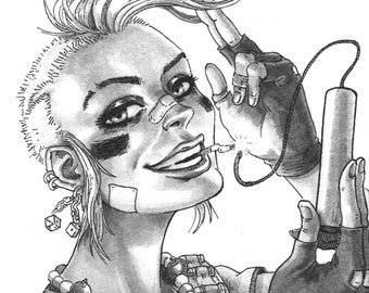 Boom - Ilustración original de pluma y lavado de tinta - 11"x14" en papel de acuarela de 300 gsm - Obra de arte original firmada por Louis Hart