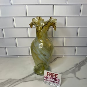 Vintage Ruffled Glass Clear Yellow Flower Vase