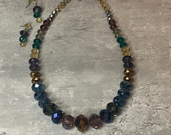 Collar y pendientes vintage Brighton - Aurora Borealis - Carnival Glass