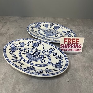 Small Oval Restaurant Ware Blue & White Plate - Walker China - Vintage - 2 available