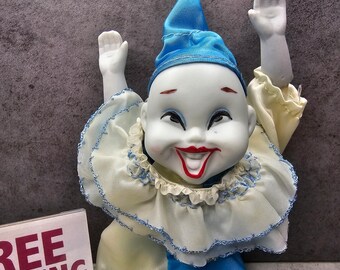 Porcelain Baby Clown Doll Mardi Gras New Orleans - Baby Blue Collectible Figurine