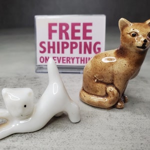 Mama Cat and Kitten - Ceramic Cats - Pair - Vintage