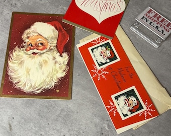 Zestaw kartek świątecznych z Mikołajem z lat 50. – Retro świąteczne pozdrowienia