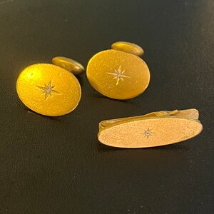 Cuff Link & Tie Clip Set - Real Diamond Chips - Vintage