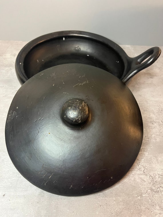 蓋付き丸型土鍋 - サービングディッシュ - ブラック - ヴィンテージ