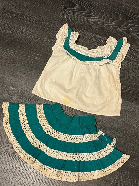 Vintage 1950's Baby Girl Dress Set - Green and be… - image 1