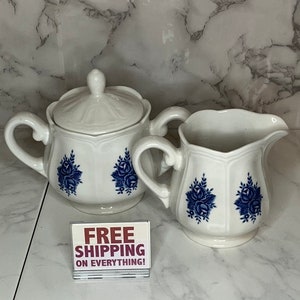 Mayhill Federalist China Sugar & Creamer Set - Made in Japan - Blue Flower Design