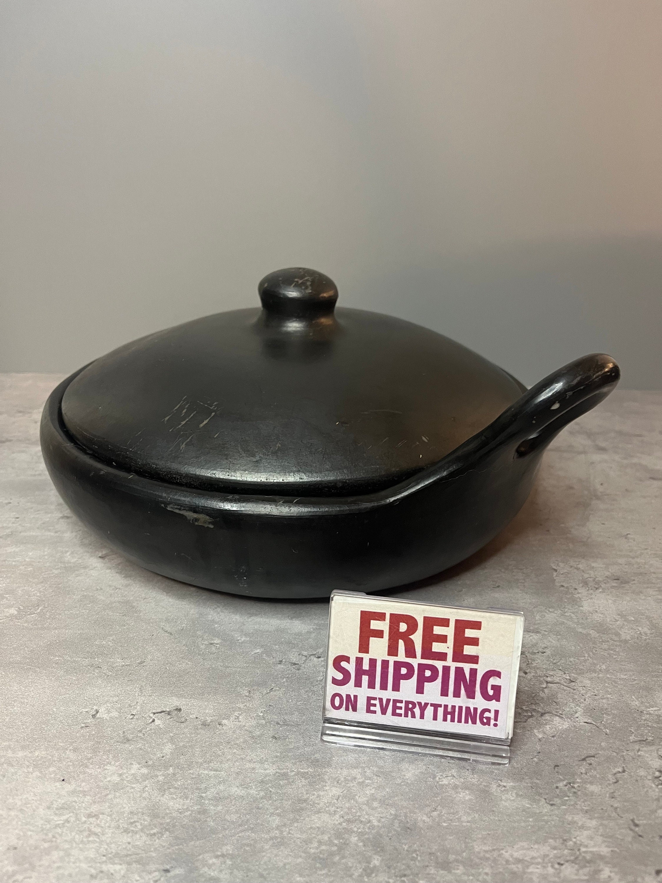 蓋付き丸型土鍋 - サービングディッシュ - ブラック - ヴィンテージ