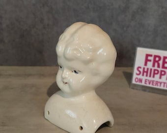 Vintage Ceramic Doll Head Bust - Hand-Painted Face