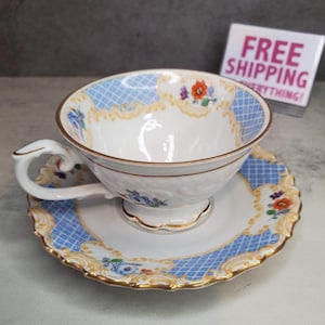 Vintage Tea Cup & Saucer - Schumann Bavaria German - Flower pattern
