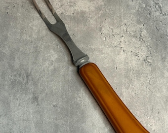 Vintage Bakelite Serving Fork – Orange Handle, 9.75”