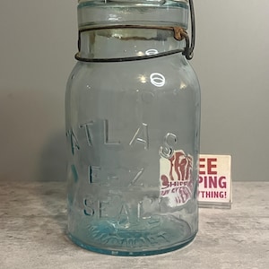 Vintage Atlas E-Z Seal Glass Mason Jar - Aqua / Blue