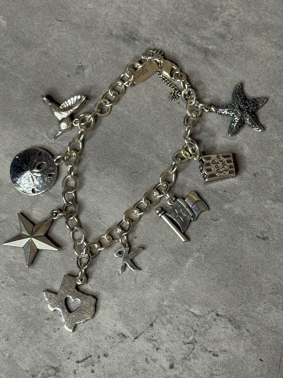 James Avery Sterling Silver Charm Bracelet: Texas, Coastal Charms