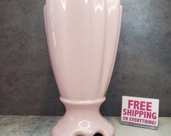 Vintage Brush USA Pottery Pink Flower Vase - Footed Vase