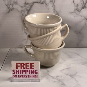 Set of 3 Restaurant Coffee Cups - Vintage - off white Diner Cups
