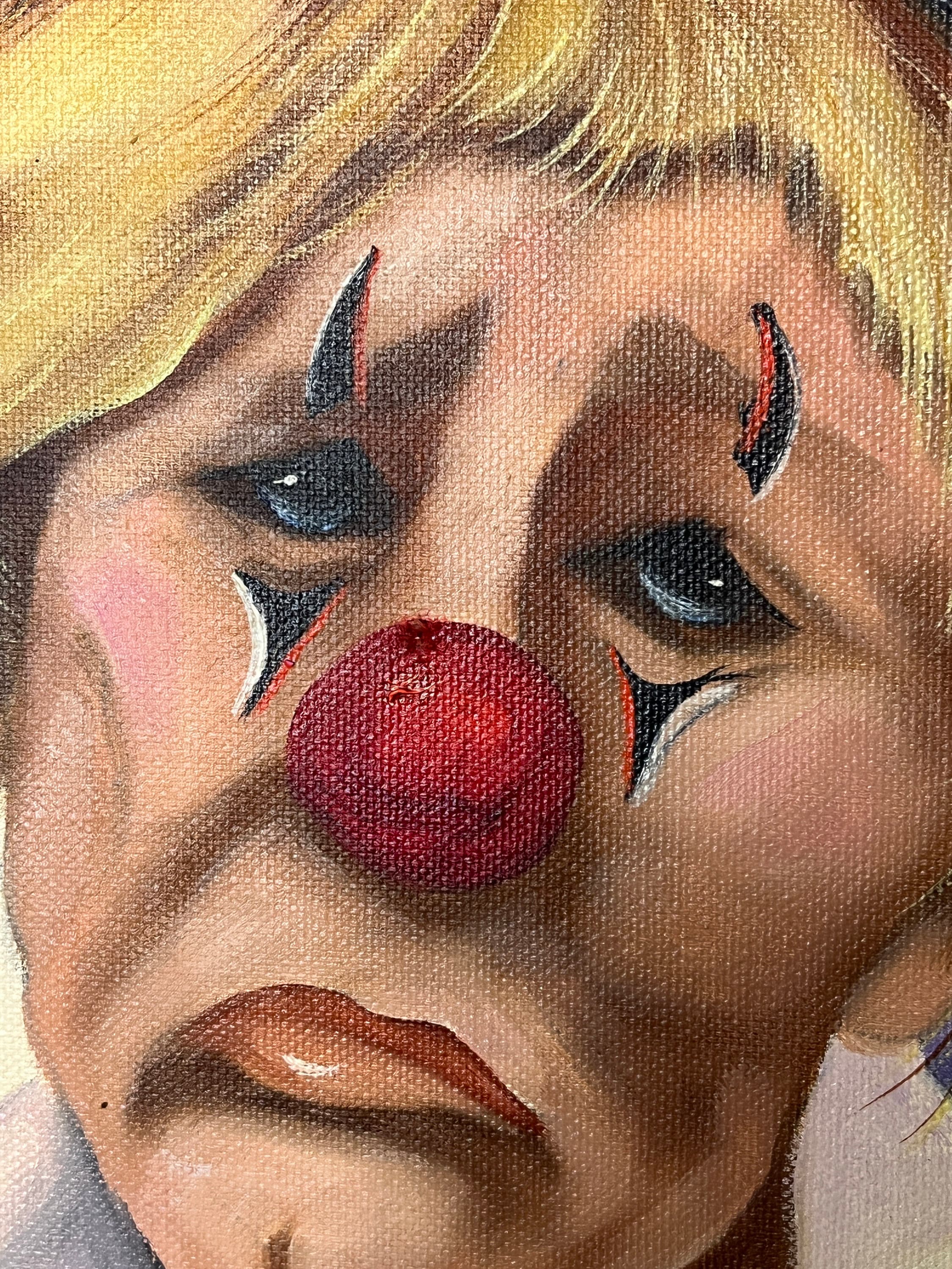 ヴィンテージの悲しいピエロの額入り油絵 - ローラのサイン入り - Etsy